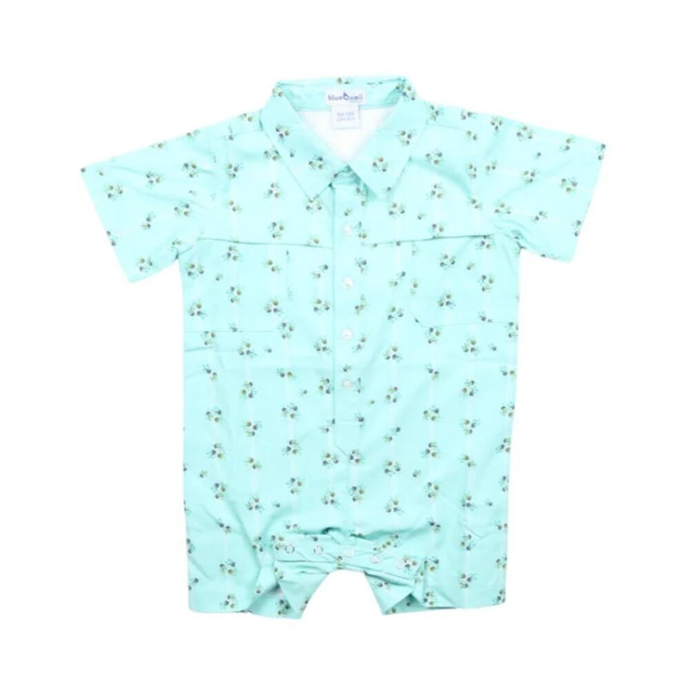 BlueQuail Baby Green Fly Fishing Short Sleeve Romper Size 0-3 M